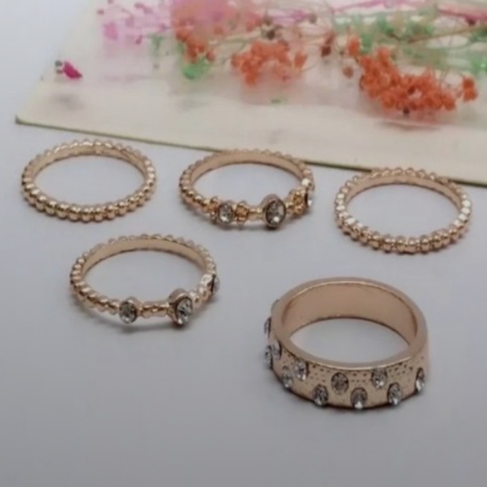 NEW 5pcs Rose Gold Crystal Statement Ring - Picture 2 of 5